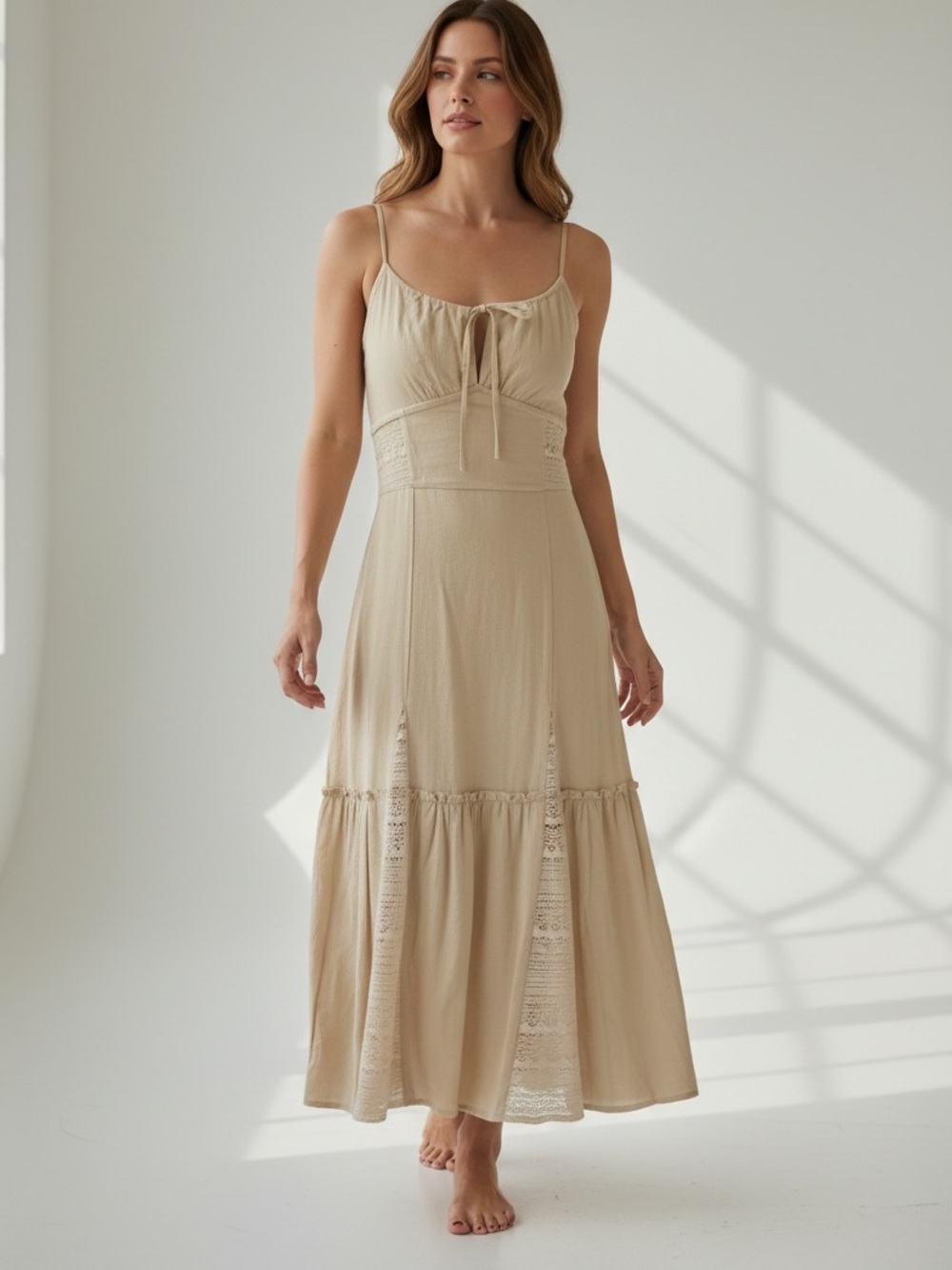 Linen Blend Cream Sleeveless Dress